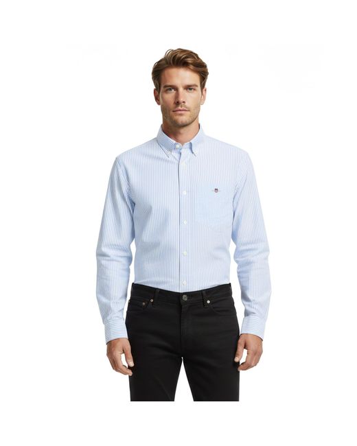 Gant Blue Stripe Long Sleeve Oxford Shirt for men