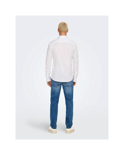 ONLY White Long-Sleeve Plain Shirt for men