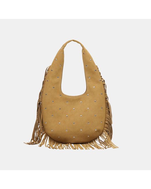 Firetrap Natural Faux Suede Fringed Hobo Bag