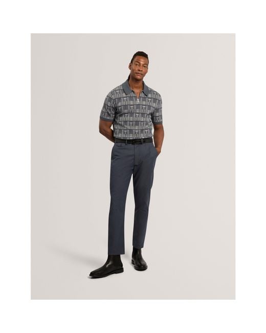 Ted Baker Blue Ted Ss Zip Neck Polo Sn64 for men
