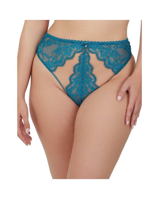 Playful Promises Blue Phoebe Eyelash Lace High Waist Thong