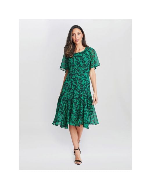Gina Bacconi Green Annette Chiffon Jersey Dress