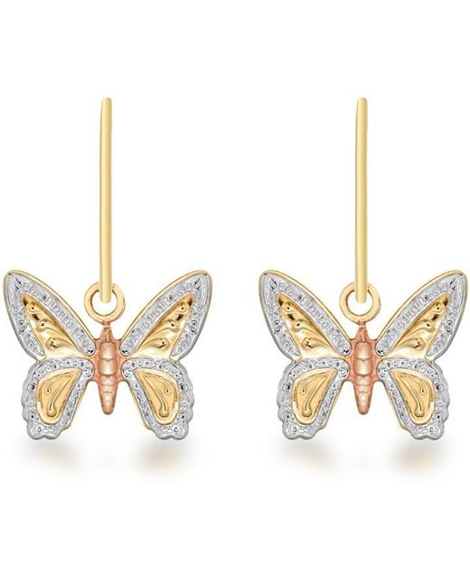 Be You Metallic 9ct 3-colour Butterfly Drop Earrings