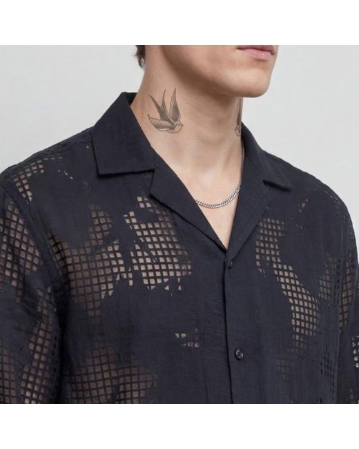 Twisted Tailor Blue Ethan Floral Burnout Revere Shirt for men
