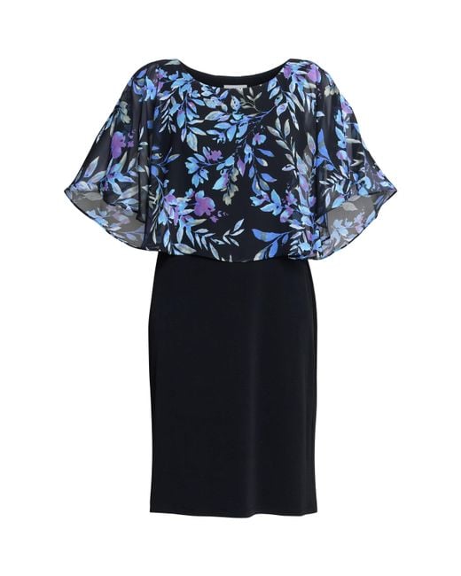 Gina Bacconi Blue Jenny Floral Chiffon Overlay Dress