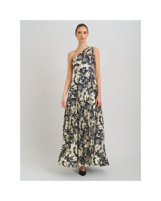Gina Bacconi Metallic Sabina One Shoulder Floral Maxi Dress