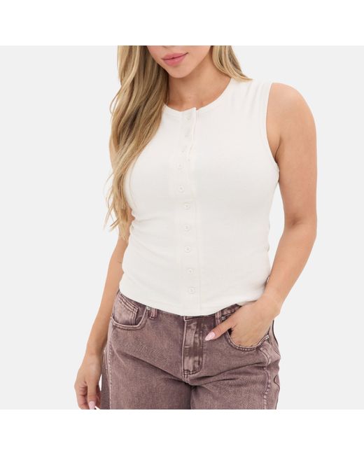 I Saw It First White Ribbed Button Front Long Sleeved Top