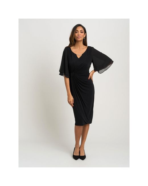 Gina Bacconi Black Diamante Trim Dress With Chiffon Sleeves