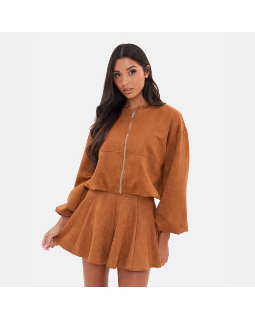 I Saw It First Brown Faux Suede Bubble Hem Jacket