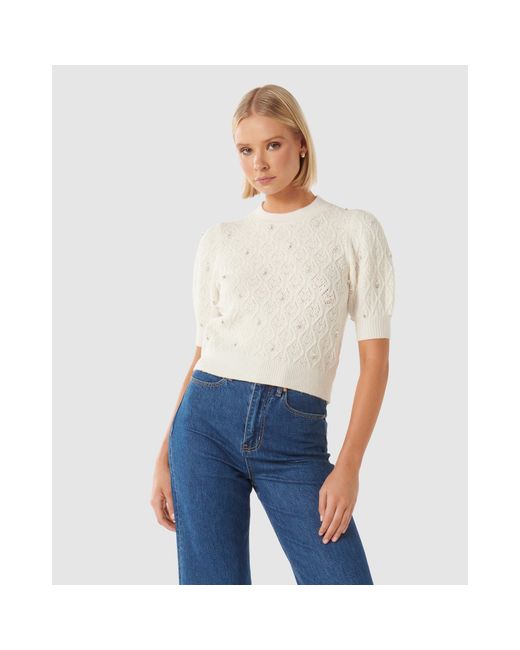 Forever New Blue Sierra Embellished Sleeve Knit Tee
