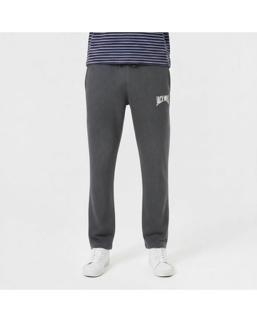 Jack Wills Gray Graphic Cotton Open Hem Fleece Joggers for men
