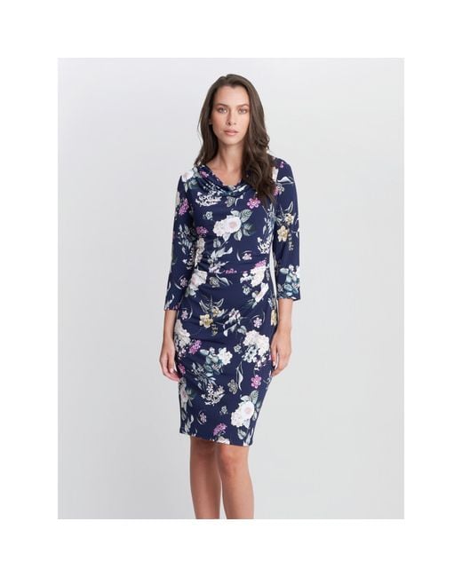 Gina Bacconi Blue Aliya Printed Jersey Cowl Neck Dress