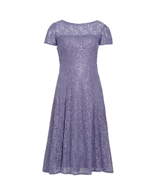 Gina Bacconi Purple Genny Cap Sleeve Midi Sequin Lace Dress