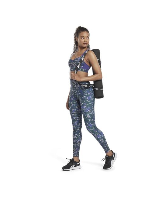 Reebok Blue Lux Speckle Modern Safari Strappy Medium Impact Sports Bra