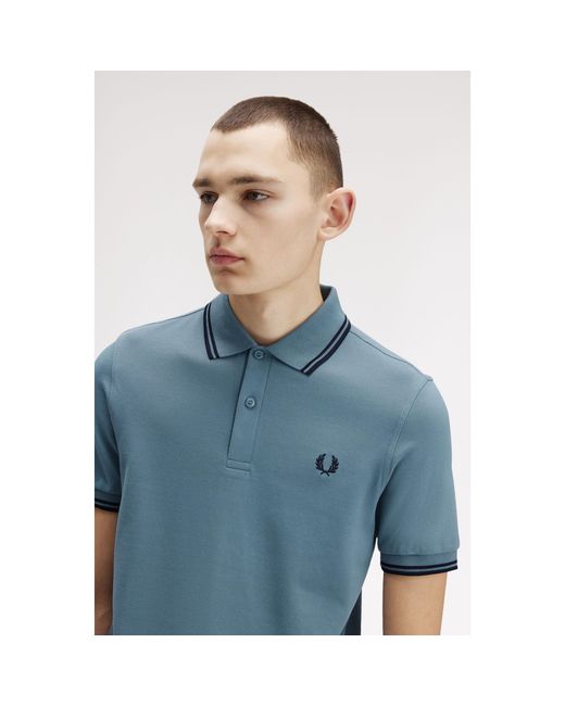 Fred Perry Blue Short Sleeve Twin Tipped Polo Shirt for men