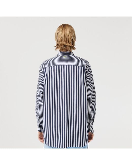 Lacoste Blue X Bandier Striped Cotton Poplin Shirt