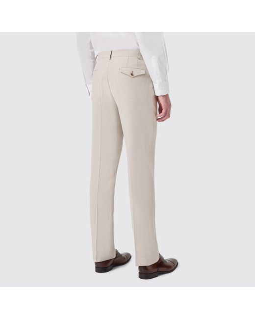 Twisted Tailor Natural Sion Slim Fit Herringbone Trouser for men