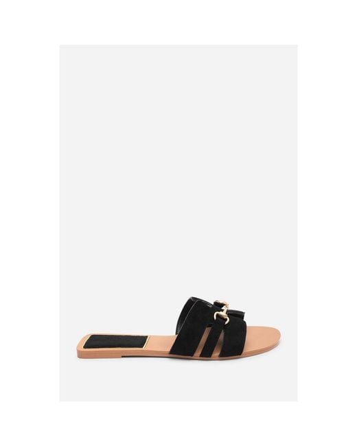Where's That From Brown Dorina Embellished Wide Fit Suede Slide On S