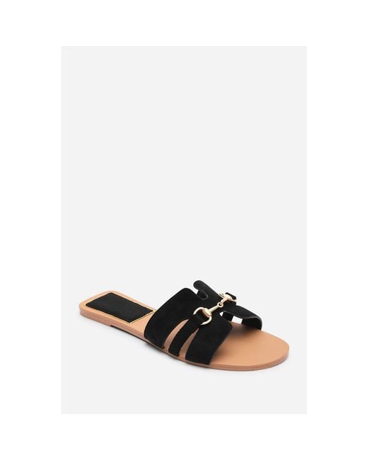 Where's That From Brown Dorina Embellished Wide Fit Suede Slide On S