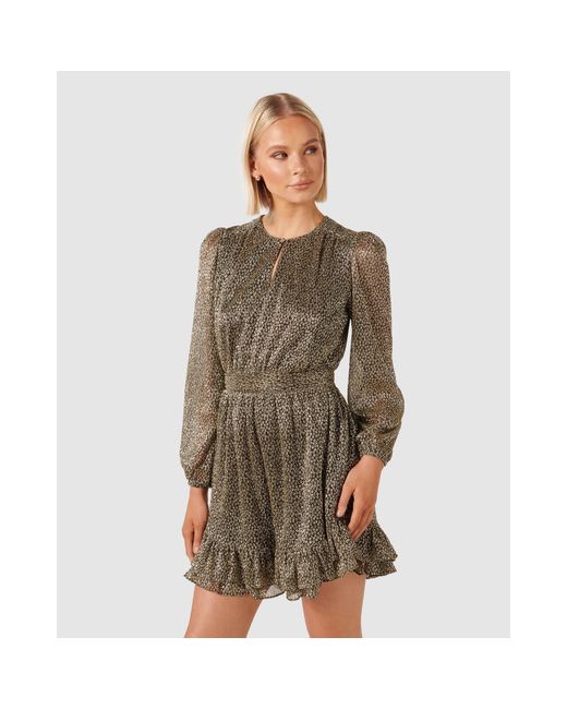 Forever New Natural Goldie Long Sleeve Plisse Mini Dress