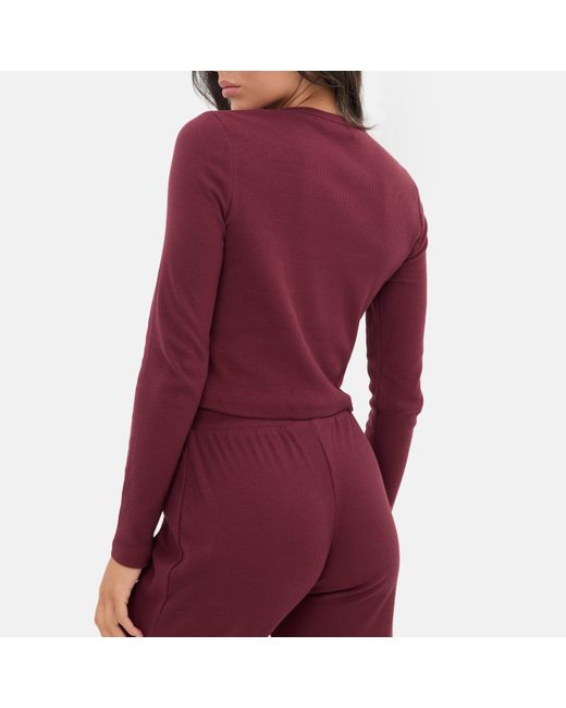 I Saw It First Red Button Front Long Sleeve Top