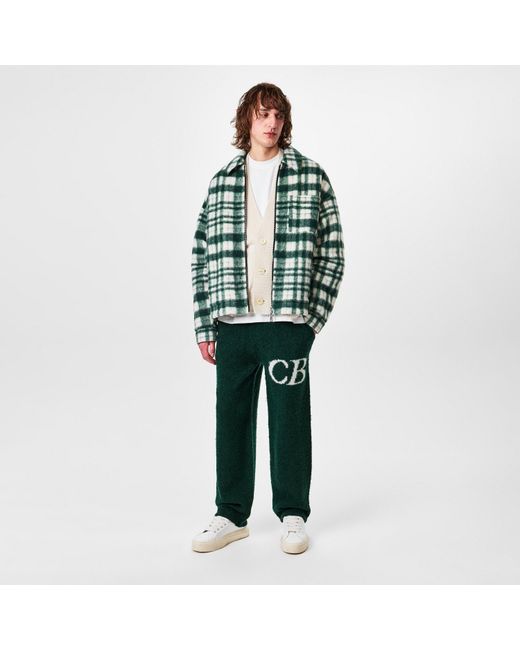 Cole Buxton Green Checked Wool Blend Long Sleeve Oversized Fit Overshirt for men