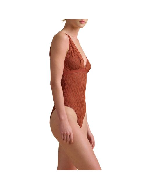 Wolford Red Net Logo Bodysuit