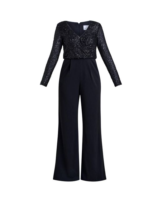 Gina Bacconi Blue Allegra Sequin Crepe Jumpsuit