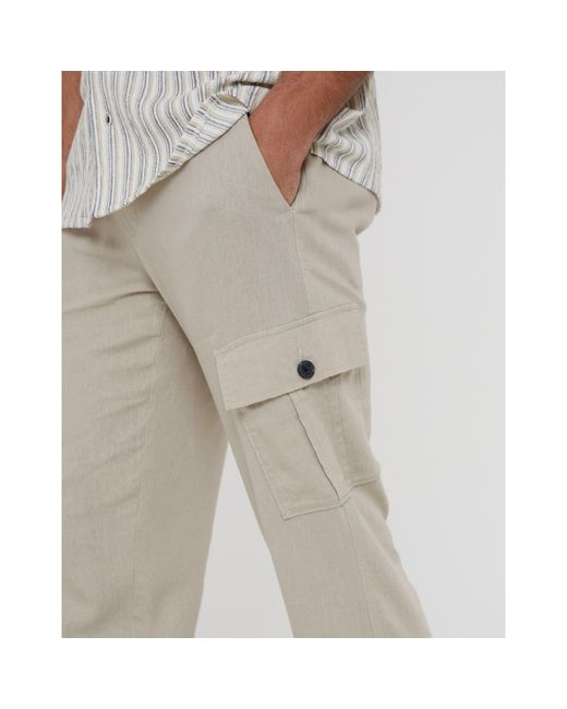 Threadbare Natural Linen Cargo Trousers for men