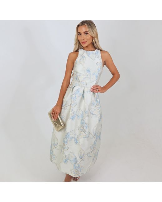 AX Paris White Floral Jacquard Racer Neck A-Line Midi Dress