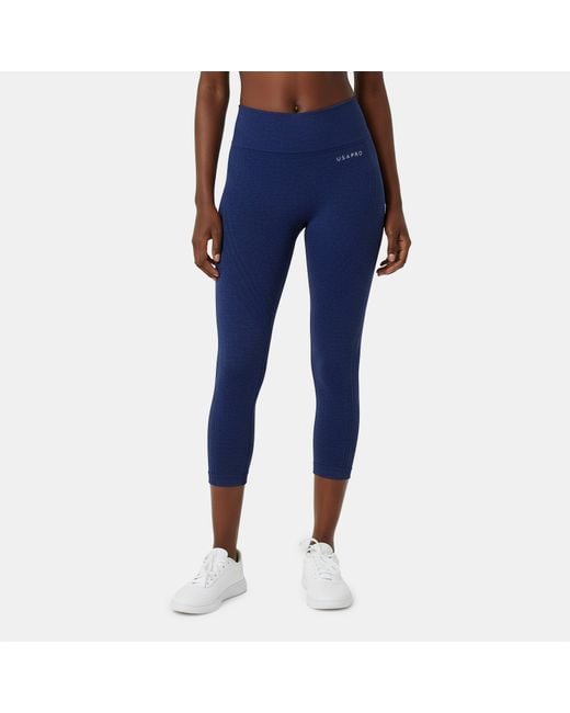 Usa Pro Blue Seamless Capri Cropped Leggings