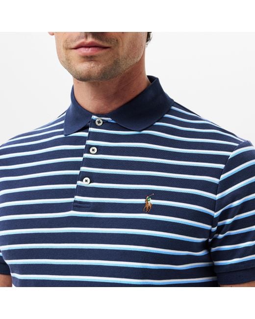 Polo Ralph Lauren Blue Pima Cotton Stripe Tailored Fit Short Sleeve Shirt for men