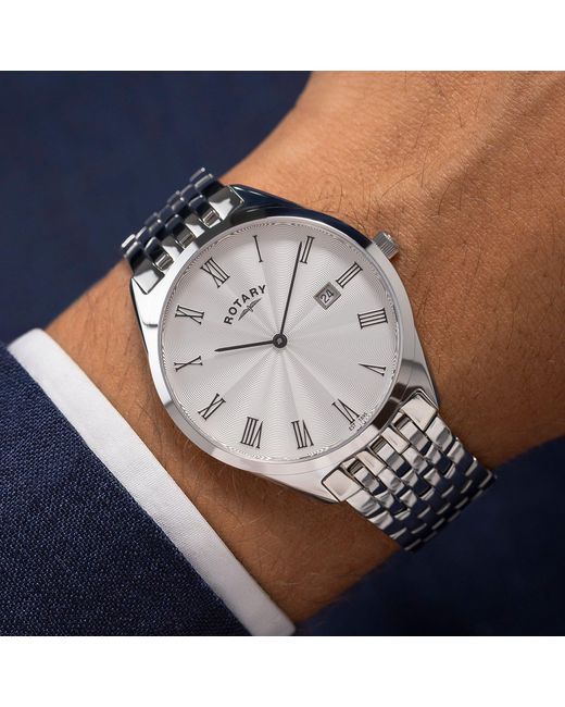 Rotary Metallic Ultra Slim Dial Ss Bracelet Wat for men