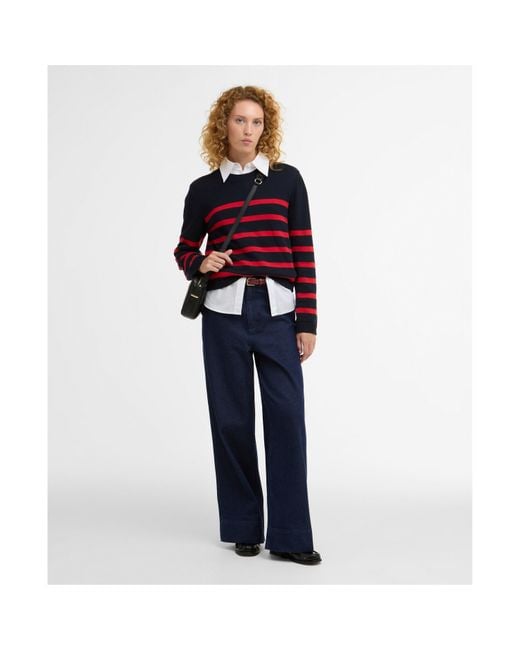 Barbour Red Fern Striped Crew Neck Jumper
