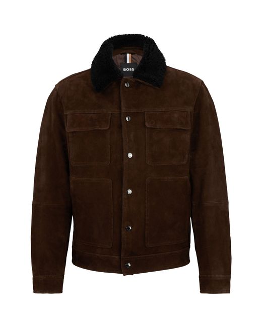 Boss Brown Mahdi Shearling Jacket for men