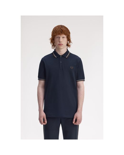 Fred Perry Blue Short Sleeve Twin Tipped Polo Shirt for men