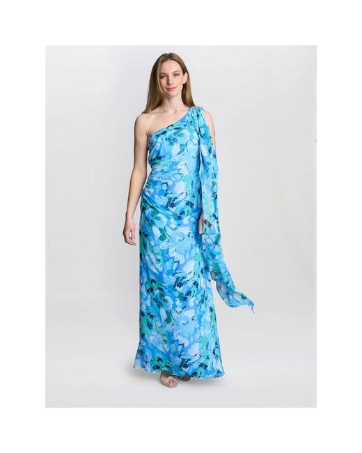 Gina Bacconi Blue Amelie Printed Chiffon Maxi Dress