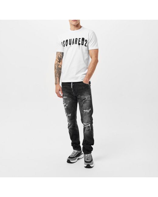 DSquared² White Spray Logo T Shirt for men