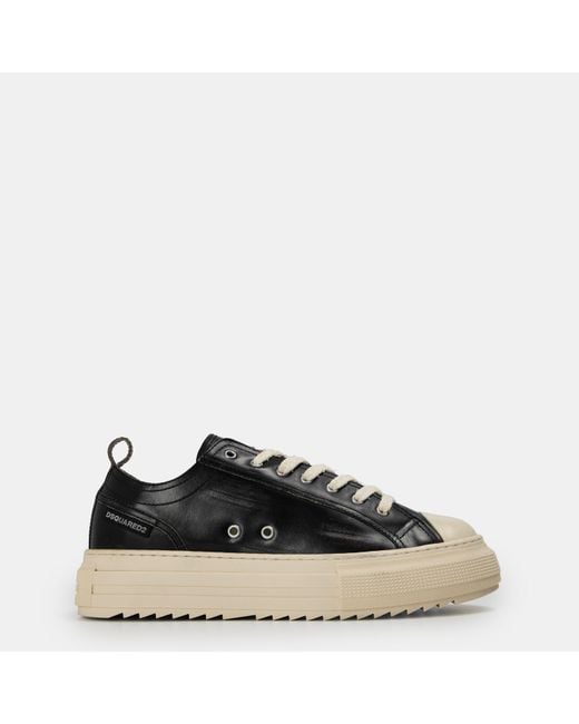 DSquared² Black Dsq Leather Berlin Low-Top Trainers for men