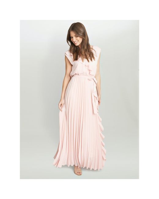 Gina Bacconi Pink Caprice Maxi Dress With Frill Detail