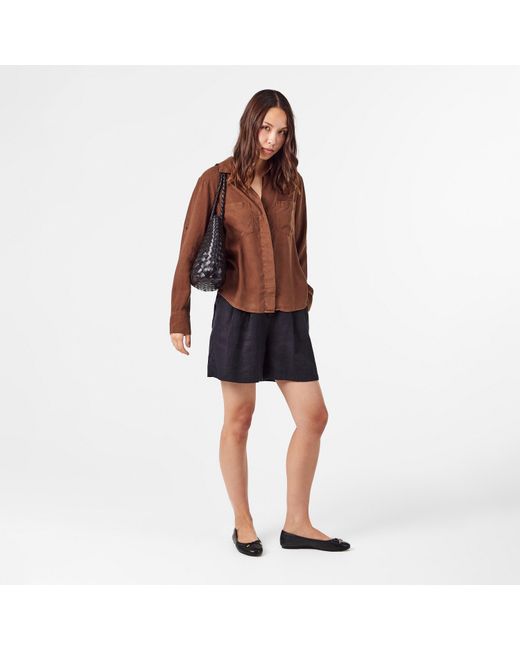 Bella Dahl Brown Split Back Long-Sleeve Plain Shirt