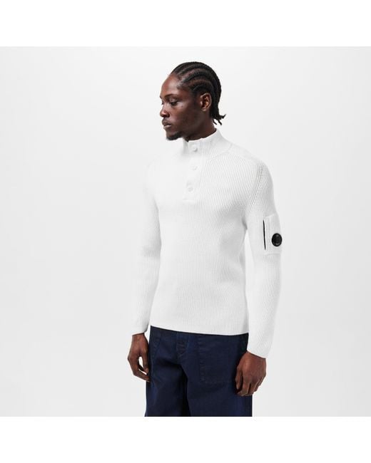 C P Company White Quarter Button Knitted Turtle Neck Jumper for men