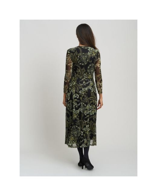 Gina Bacconi Green Chestina Print Mesh Wrap Midi Dress