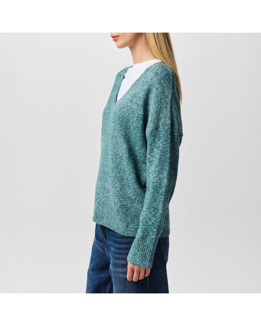 ONLY Green Rica Long-Sleeve V-Neck Knitted Top