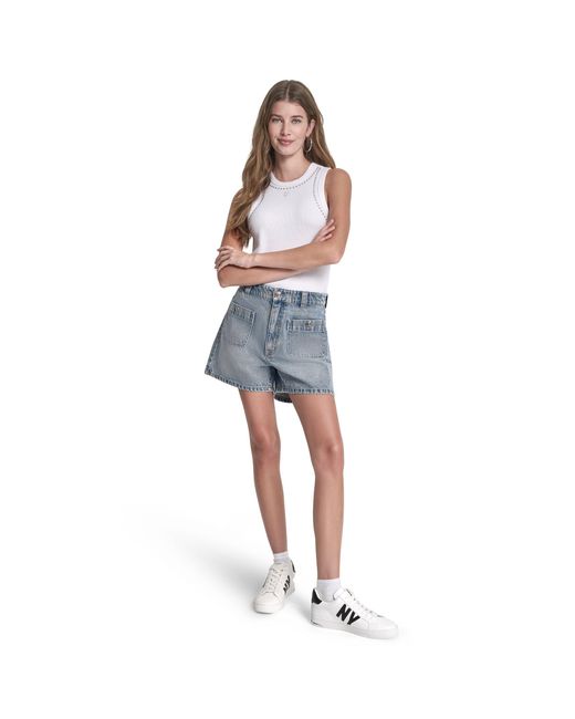 DKNY Blue Jeans High Rise A-Line Patch Pocket Short