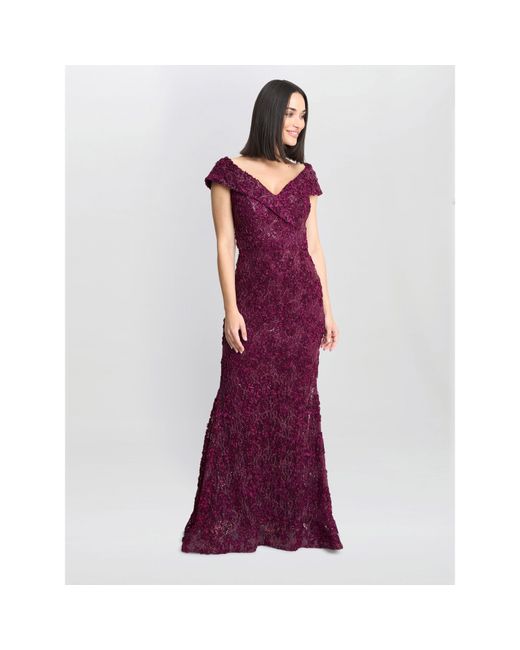 Gina Bacconi Purple Brigette Off Shoulder Lace Maxi Dress