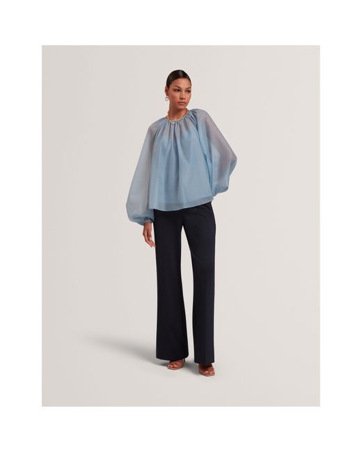 Ted Baker Blue Puff Sleeve Long Blouse