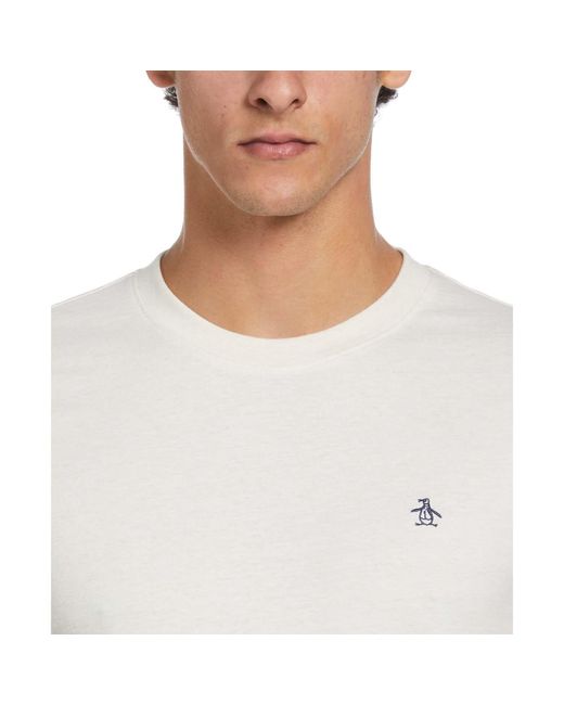 Original Penguin White Pin Point Embroidered Pete T-shirt In Birch Jasper Heather for men