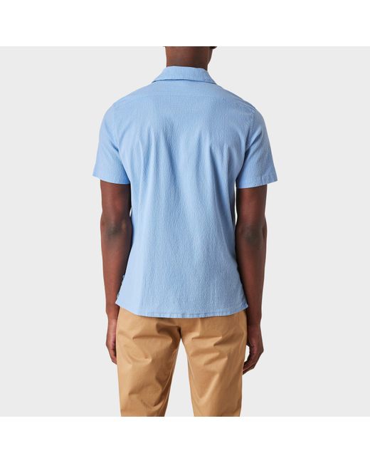 Paul Smith Blue Seersucker Short Sleeve Plain Shirt for men
