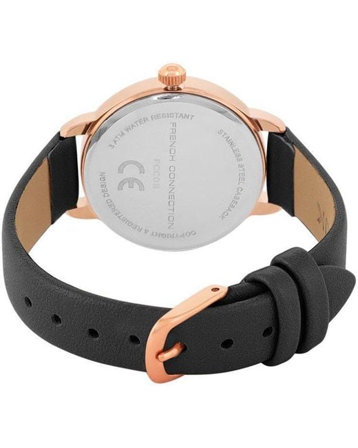 French Connection Metallic Rose Case Round Shape Strap Quartz Watch